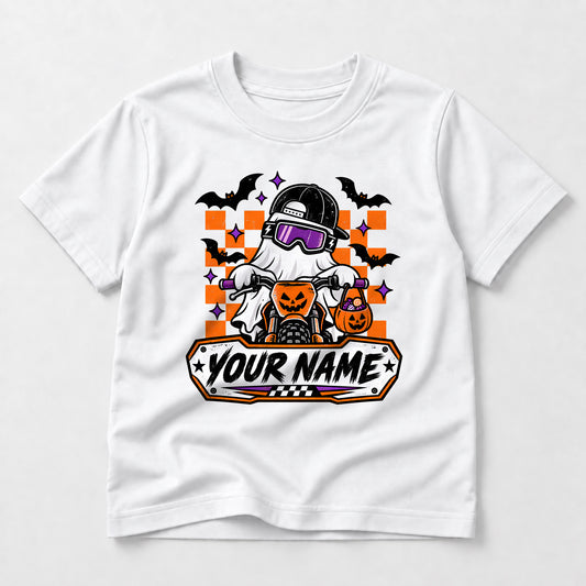 Kids Dirt Bike Ghost Rider Name Graphic Halloween T-Shirt