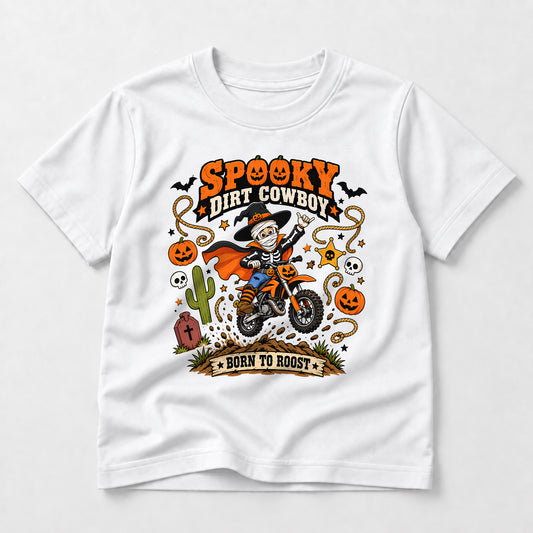 Kids Dirt Bike Spooky Dirt Cowboy Graphic Halloween T-Shirt