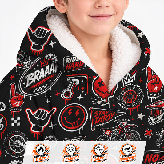 Red Team Dirt Bike Graphic Kids Snug Hoodie-Fleece