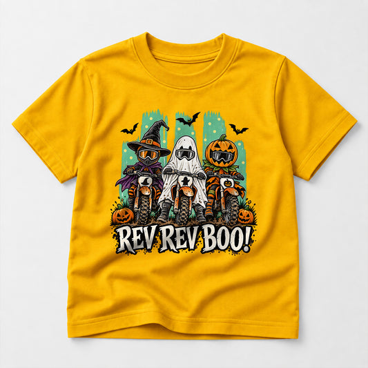 Kids Dirt Bike Rev Rev Boo Graphic Halloween T-Shirt