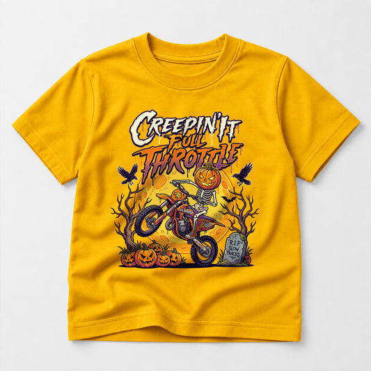 Kids Dirt Bike Creepin It Full Throttle Graphic Halloween T-Shirt