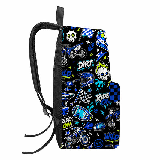 Personalized Team Blue Dirt Bike Backpack – Custom Name & Race Number