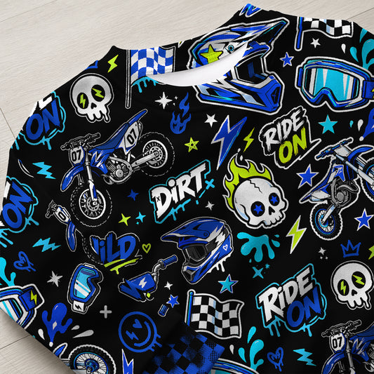Personalized Team Blue Dirt Bike Pajamas – Custom Name Kids Motocross Pajama Set