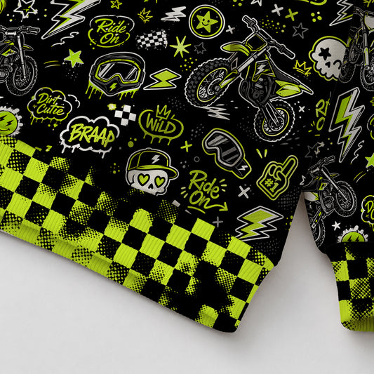 Kids Neon Green Dirt Bike Cotton Hoodie Personalized
