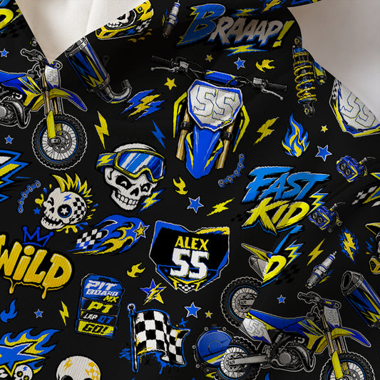 Kids Suzuki Yellow And Blue Dirt Bike Cotton Hoodie Personalized