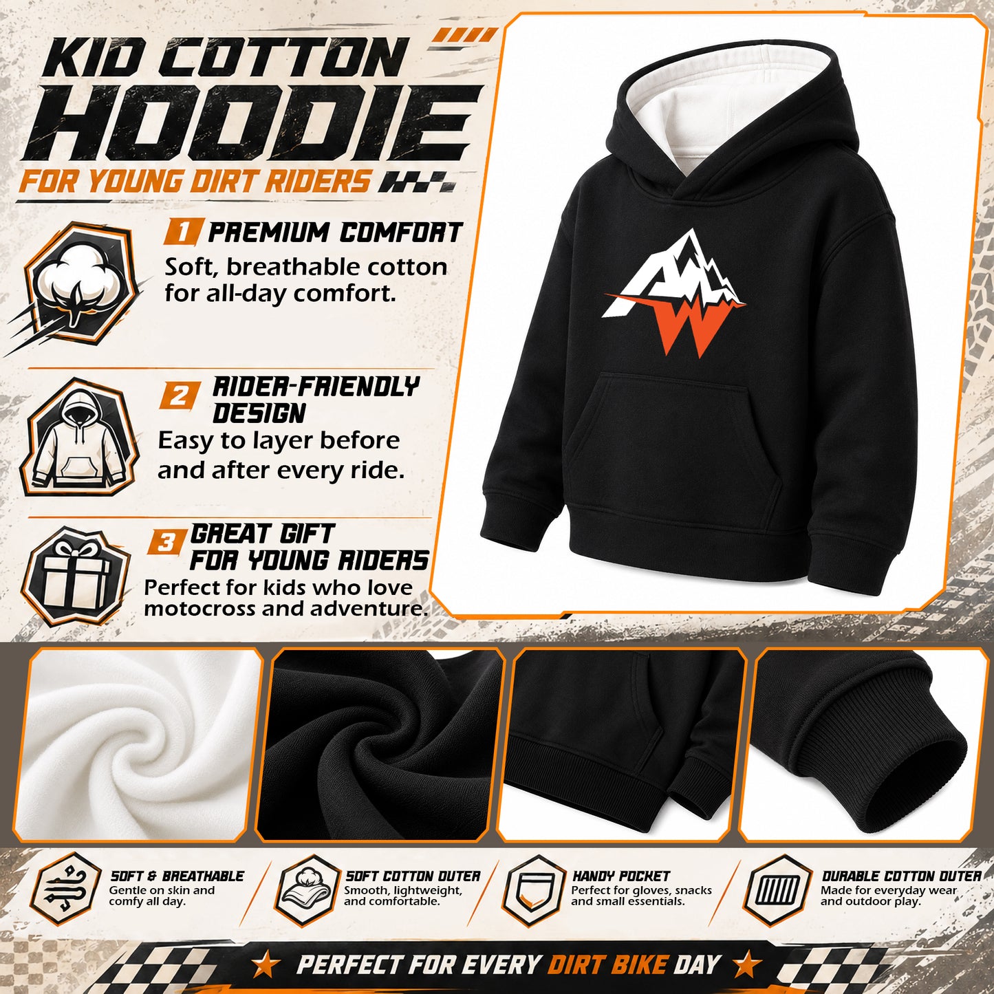 Kids Neon Green Dirt Bike Cotton Hoodie Personalized