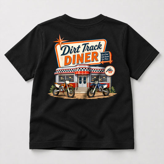 Dirt Track Diner kids dirt bike graphic t-shirt front view