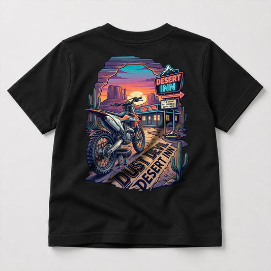 Dust Devil Desert Inn kids dirt bike graphic t-shirt front view