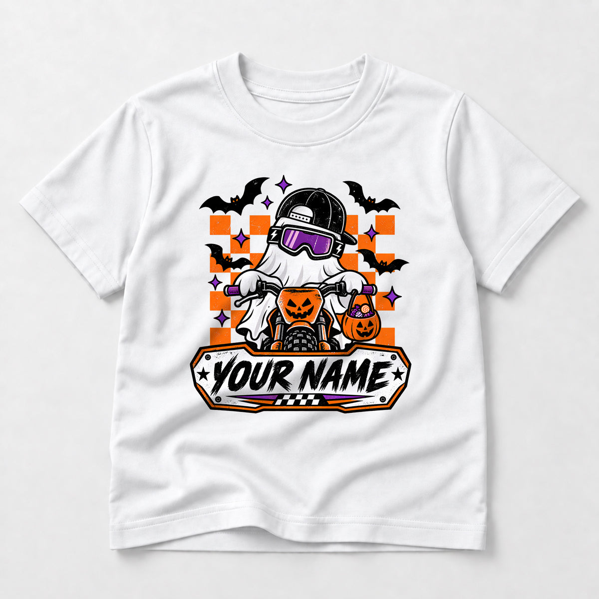 Kids Dirt Bike Ghost Rider Name Graphic Halloween T-Shirt