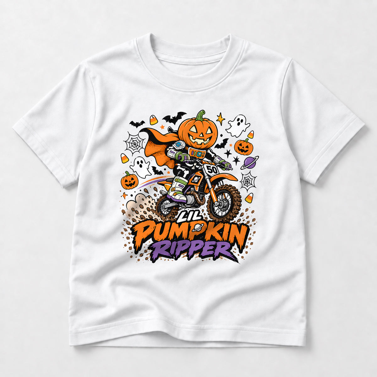 Kids Dirt Bike Lil Pumpkin Ripper Graphic Halloween T-Shirt