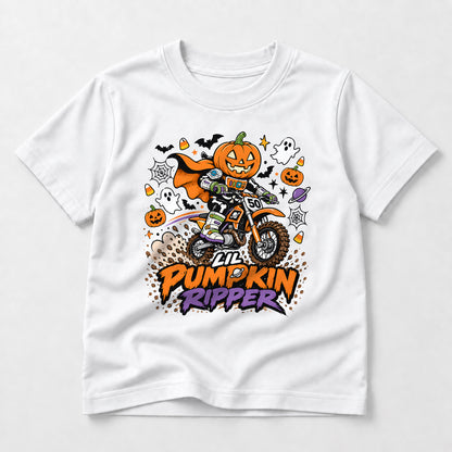 Kids Dirt Bike Lil Pumpkin Ripper Graphic Halloween T-Shirt