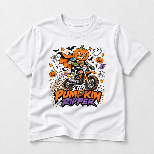 Kids Dirt Bike Lil Pumpkin Ripper Graphic Halloween T-Shirt