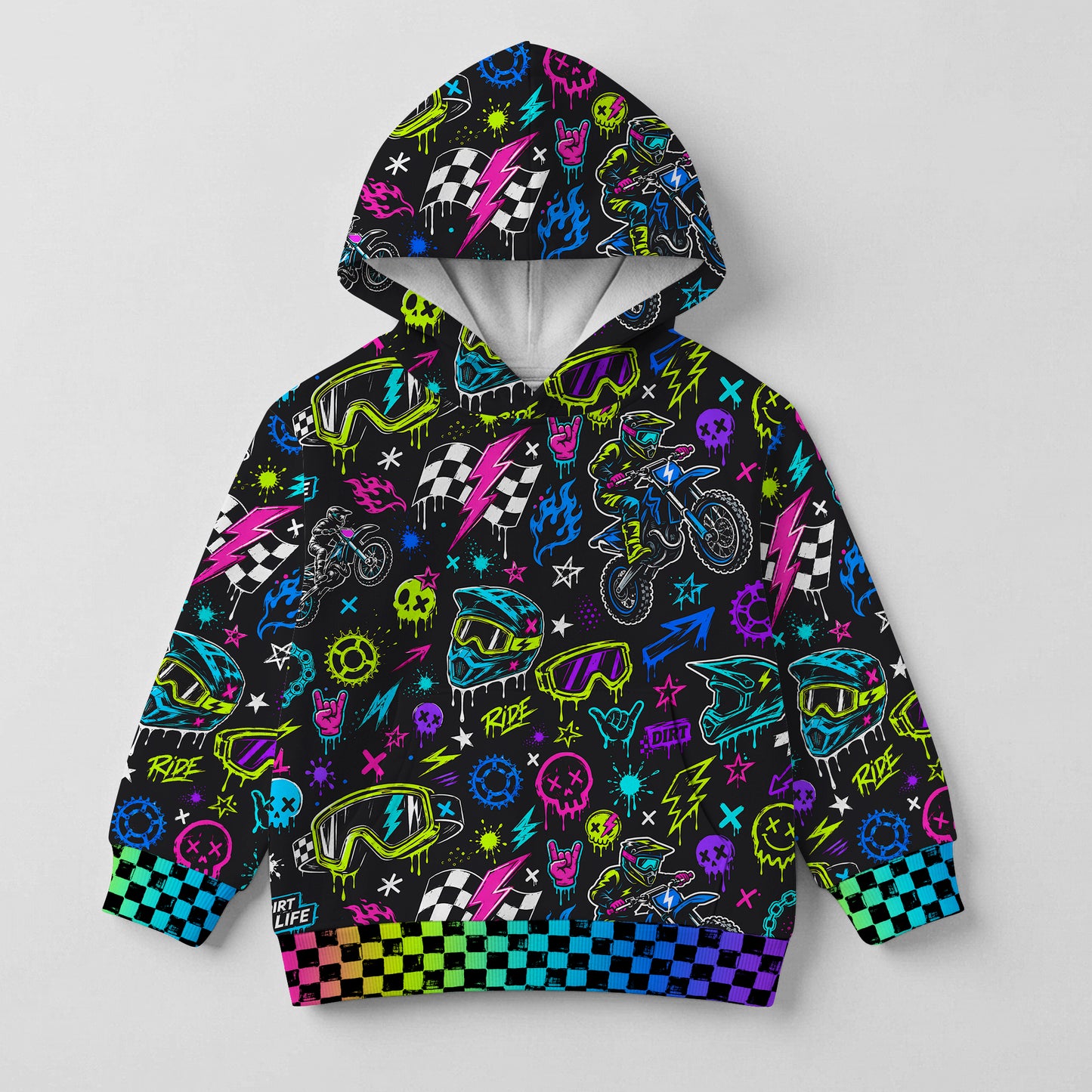 Kids Neon Dirt Bike Cotton Hoodie Personalized