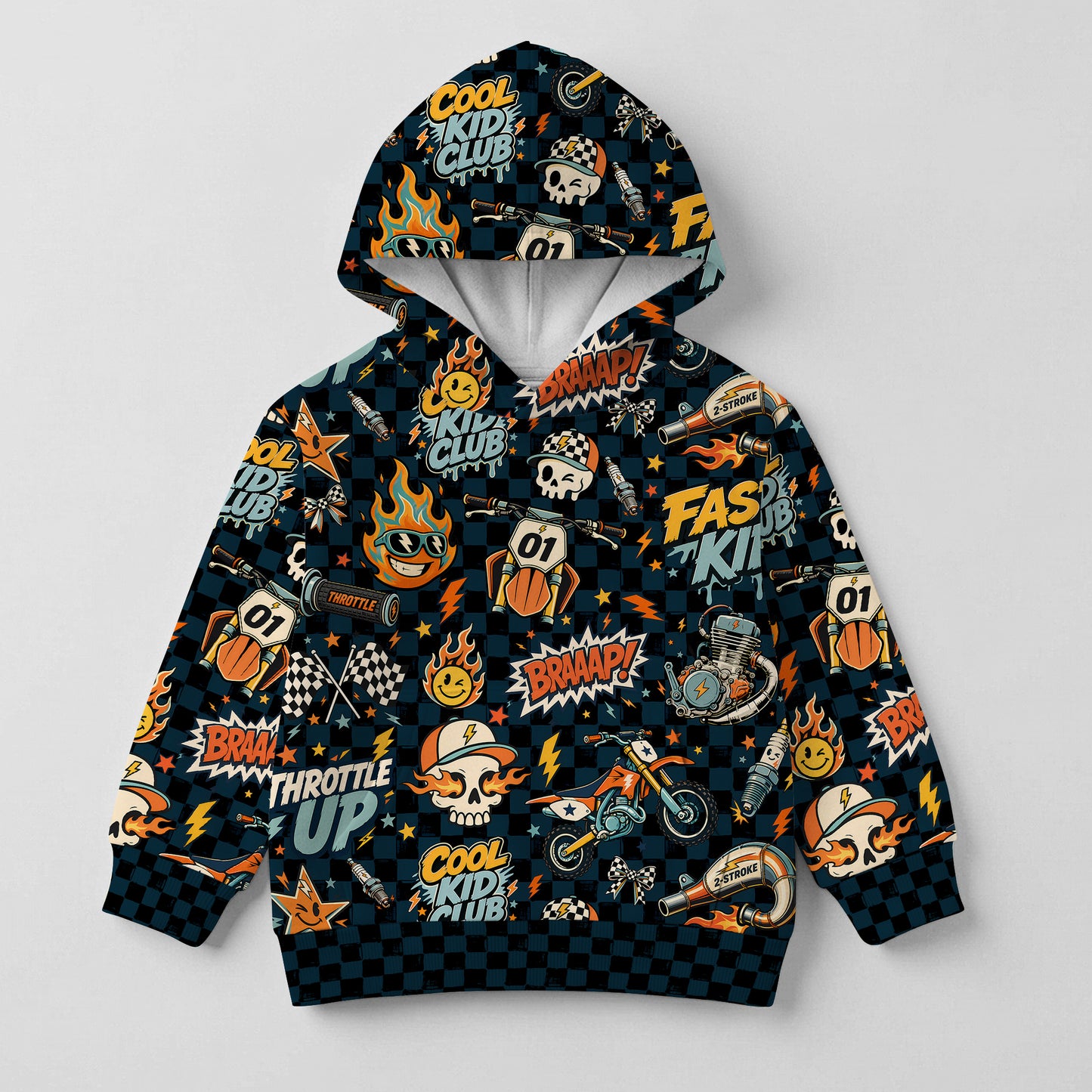 Kids 2-Stroke Vintage Dirt Bike Cotton Hoodie Personalized