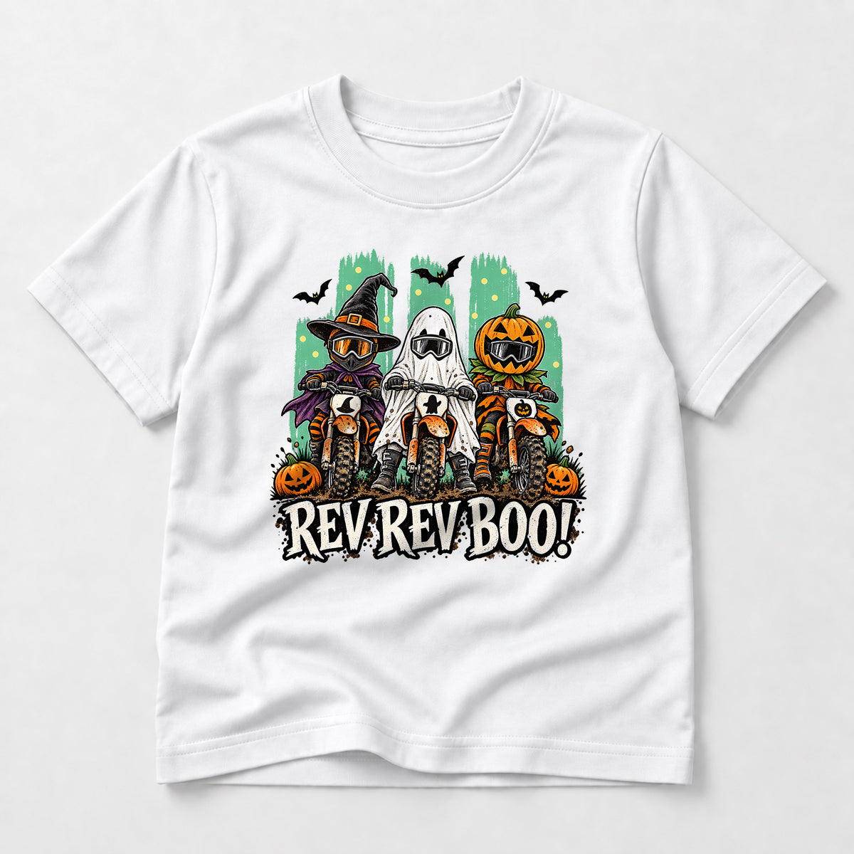 Kids Dirt Bike Rev Rev Boo Graphic Halloween T-Shirt