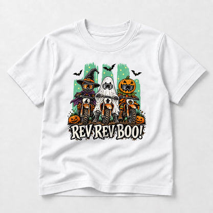 Kids Dirt Bike Rev Rev Boo Graphic Halloween T-Shirt