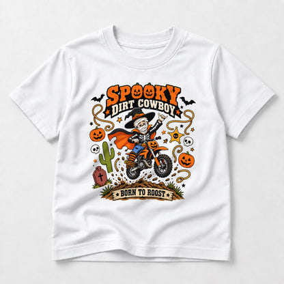 Kids Dirt Bike Spooky Dirt Cowboy Graphic Halloween T-Shirt
