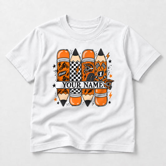Kids Dirt Bike Spooky Moto Pencils Graphic Halloween T-Shirt