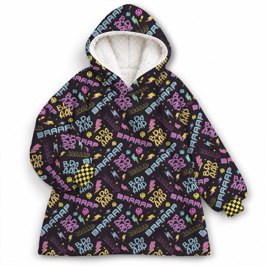 Braaap Neon Graphic Dirt Bike Kids Snug Hoodie-Fleece