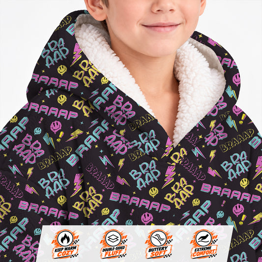 Braaap Neon Graphic Dirt Bike Kids Snug Hoodie-Fleece