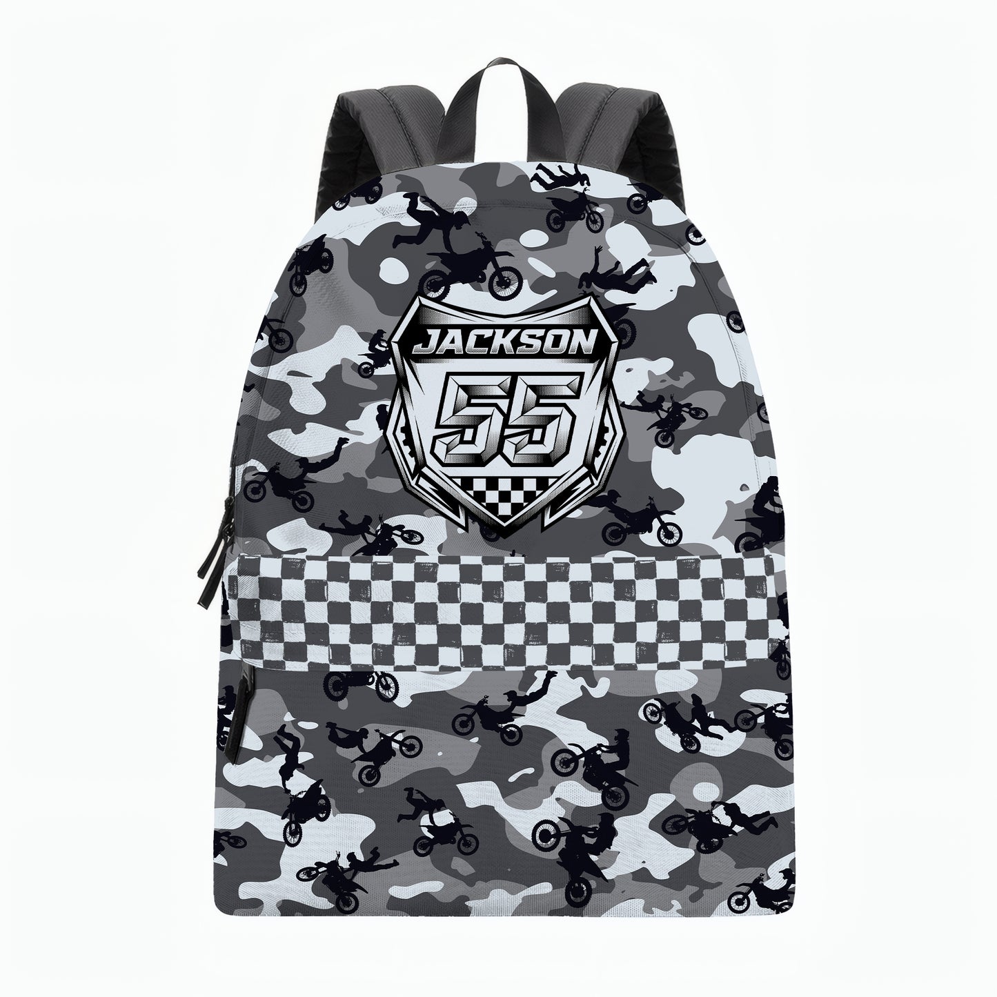 Personalized Camo Dirt Bike Backpack – Custom Name & Race Number