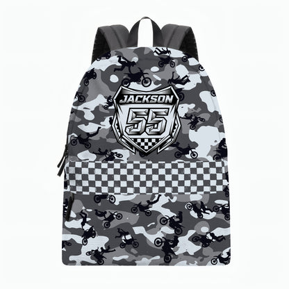 Personalized Camo Dirt Bike Backpack – Custom Name & Race Number