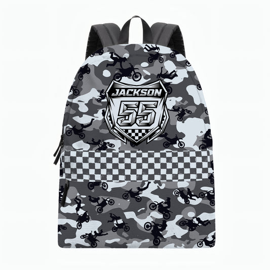 Personalized Camo Dirt Bike Backpack – Custom Name & Race Number
