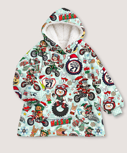 Personalized Vintage Dirt Bike Christmas Snug Hoodie-Fleece