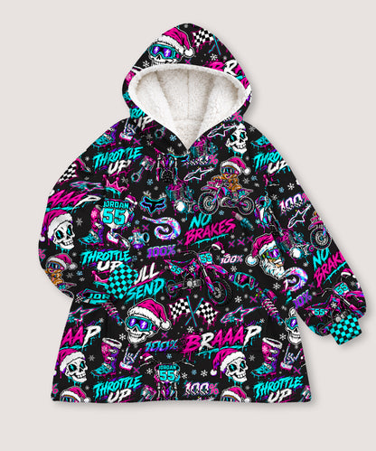 Personalized Neon Dirt Bike Christmas Snug Hoodie-Fleece