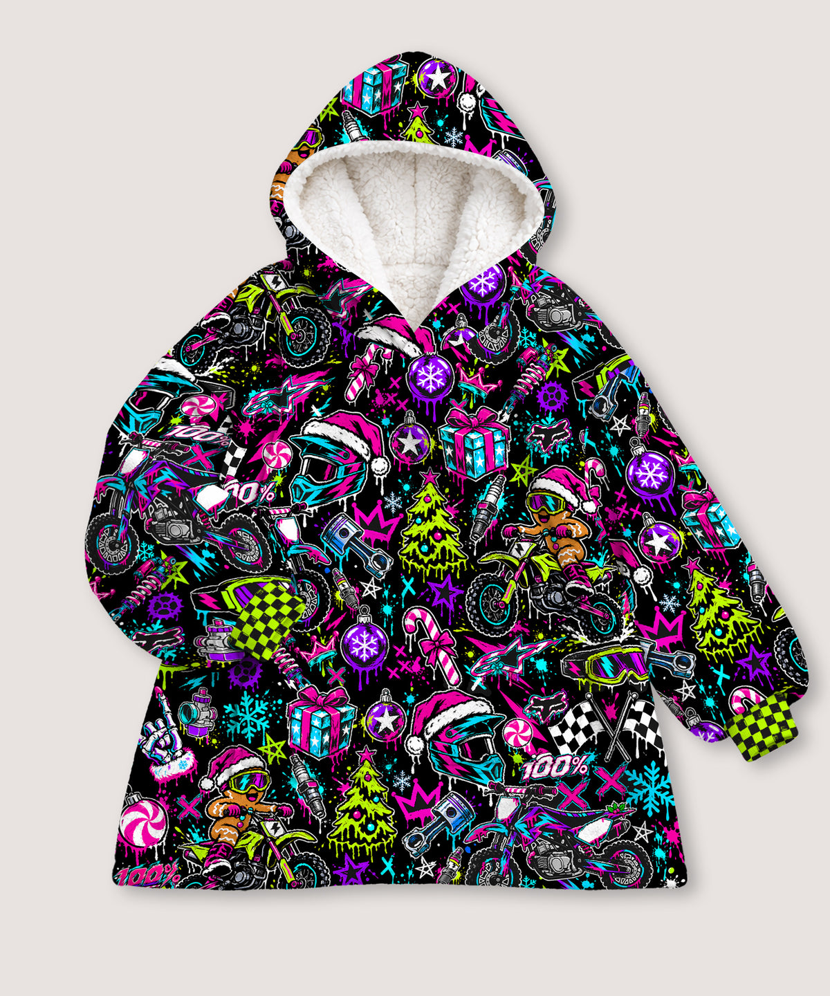 Neon Dirt Bike Christmas Snug Hoodie-Fleece