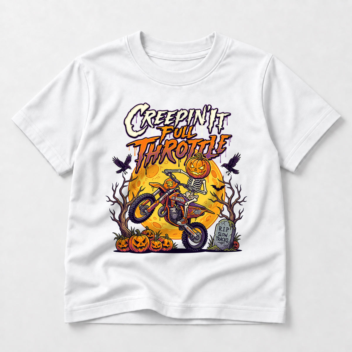 Kids Dirt Bike Creepin It Full Throttle Graphic Halloween T-Shirt