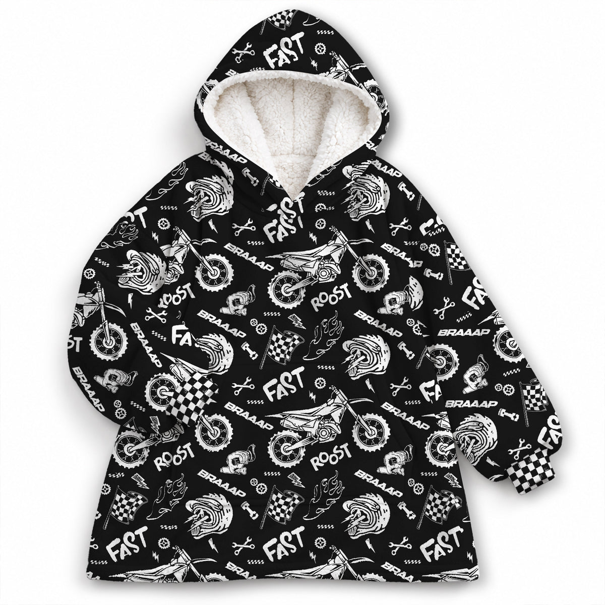 Dirt Bike Black and White Graphic Kids Snug Hoodie-Fleece