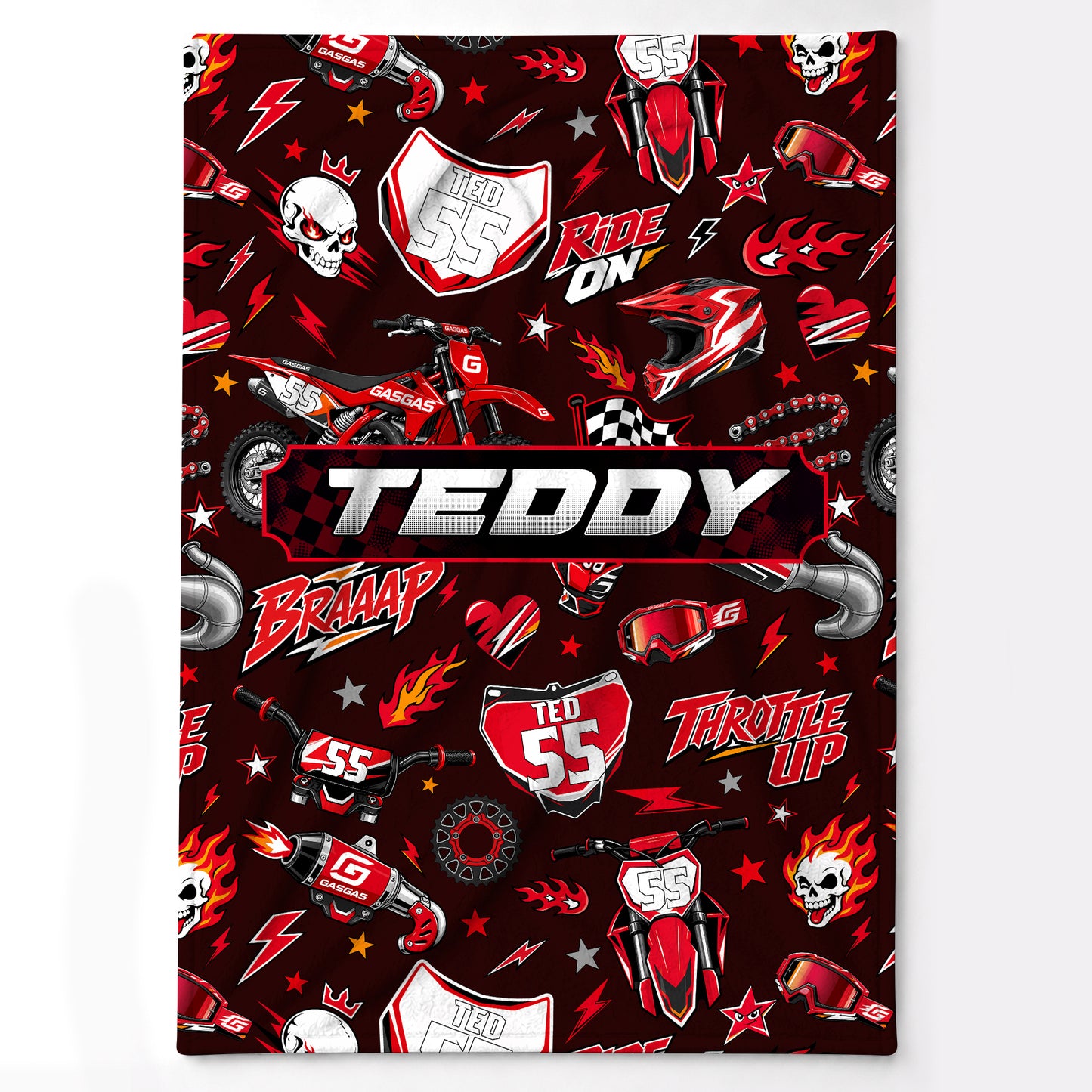 Personalized Graphic Motocross Blanket for Kids, Custom Name & Race Number Dirt Bike Blanket, Motocross Racing Gift for Boys