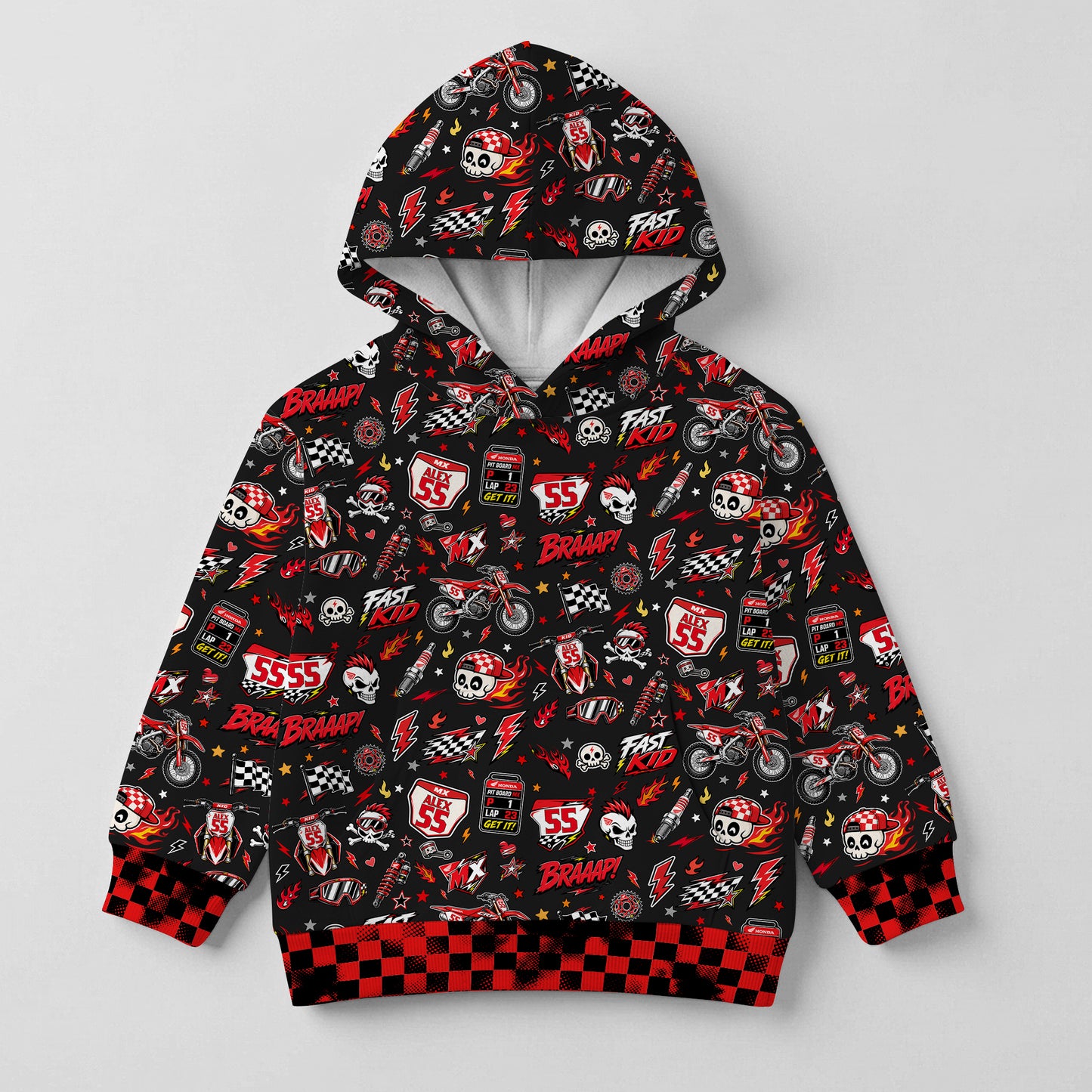 Kids Honda Red Motocross Cotton Hoodie Personalized