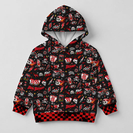 Kids Honda Red Motocross Cotton Hoodie Personalized