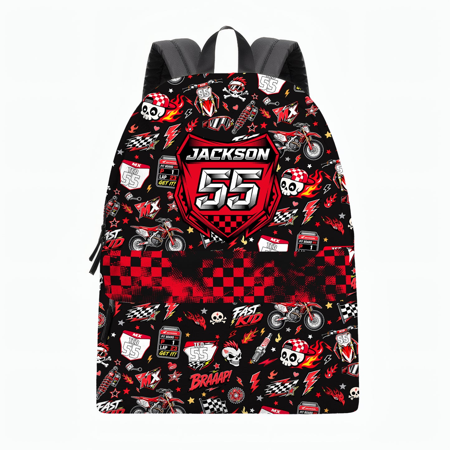 Personalized Honda Dirt Bike Backpack – Custom Name & Race Number