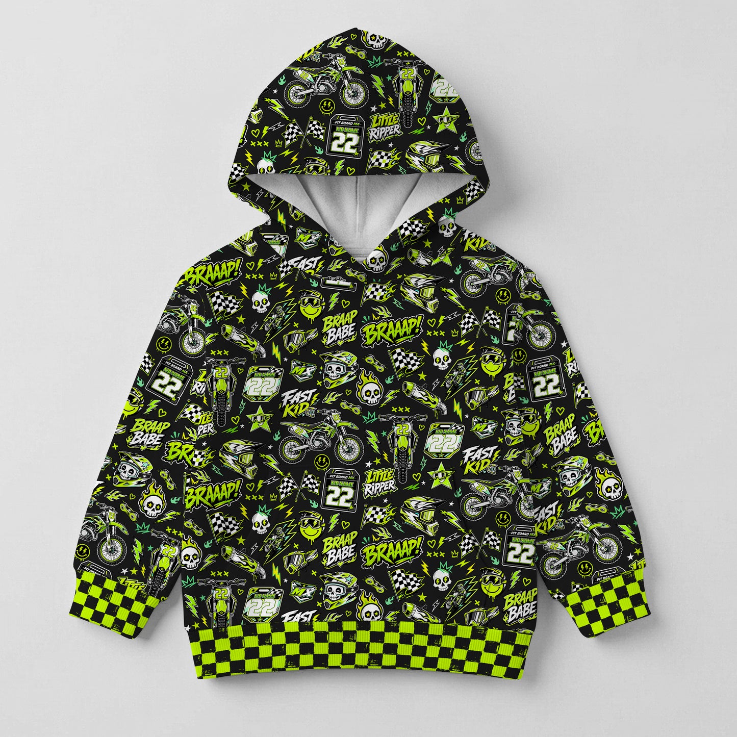 Kids Kawasaki Motocross Cotton Hoodie Personalized