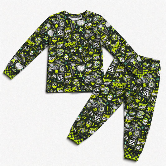 Personalized Kawasaki Dirt Bike Pajamas – Custom Name Kids Motocross Pajama Set
