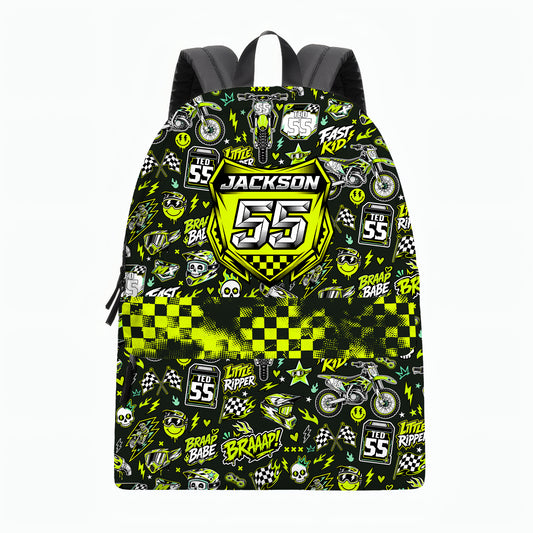 Personalized Kawasaki Dirt Bike Backpack – Custom Name & Race Number