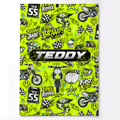 Personalized Graphic Motocross Blanket for Kids, Custom Name & Race Number Dirt Bike Blanket, Motocross Racing Gift for Boys