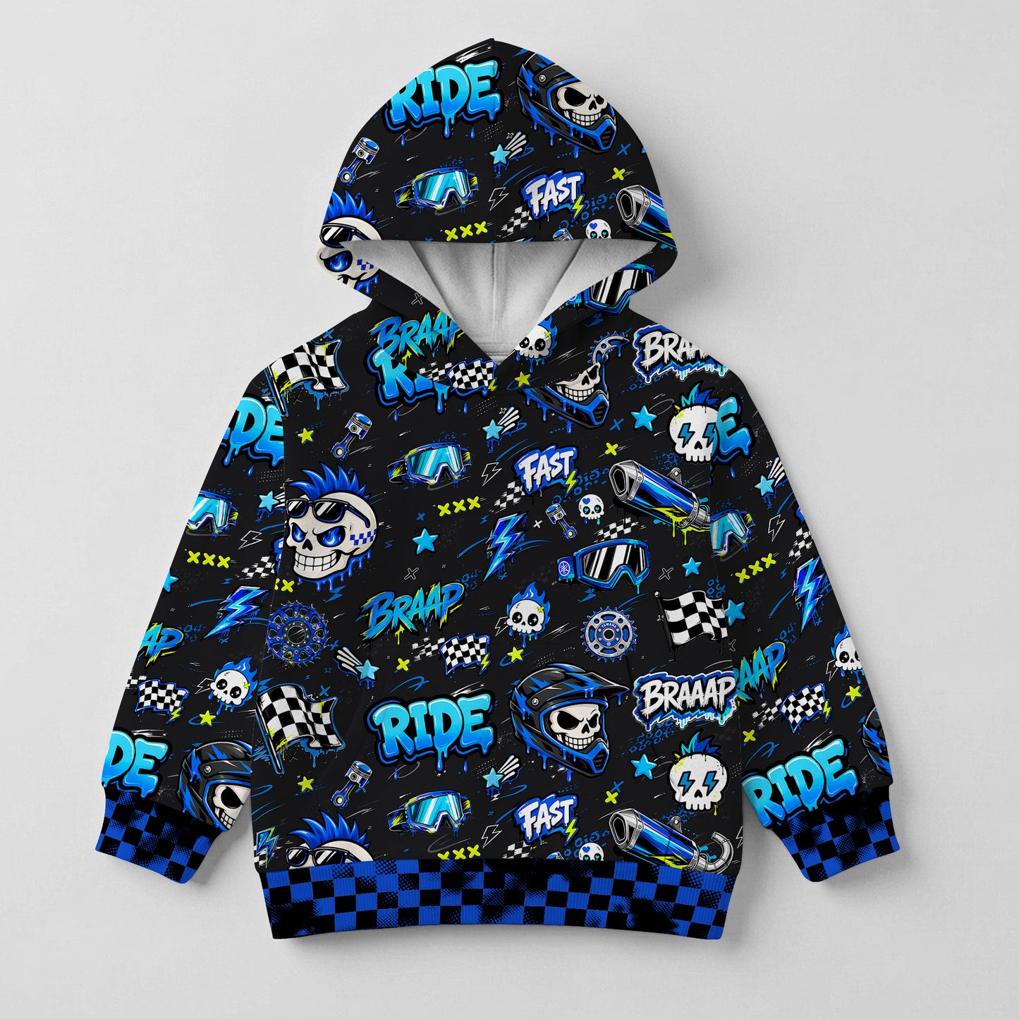 Kids Yamaha Blue Motocross Cotton Hoodie Personalized
