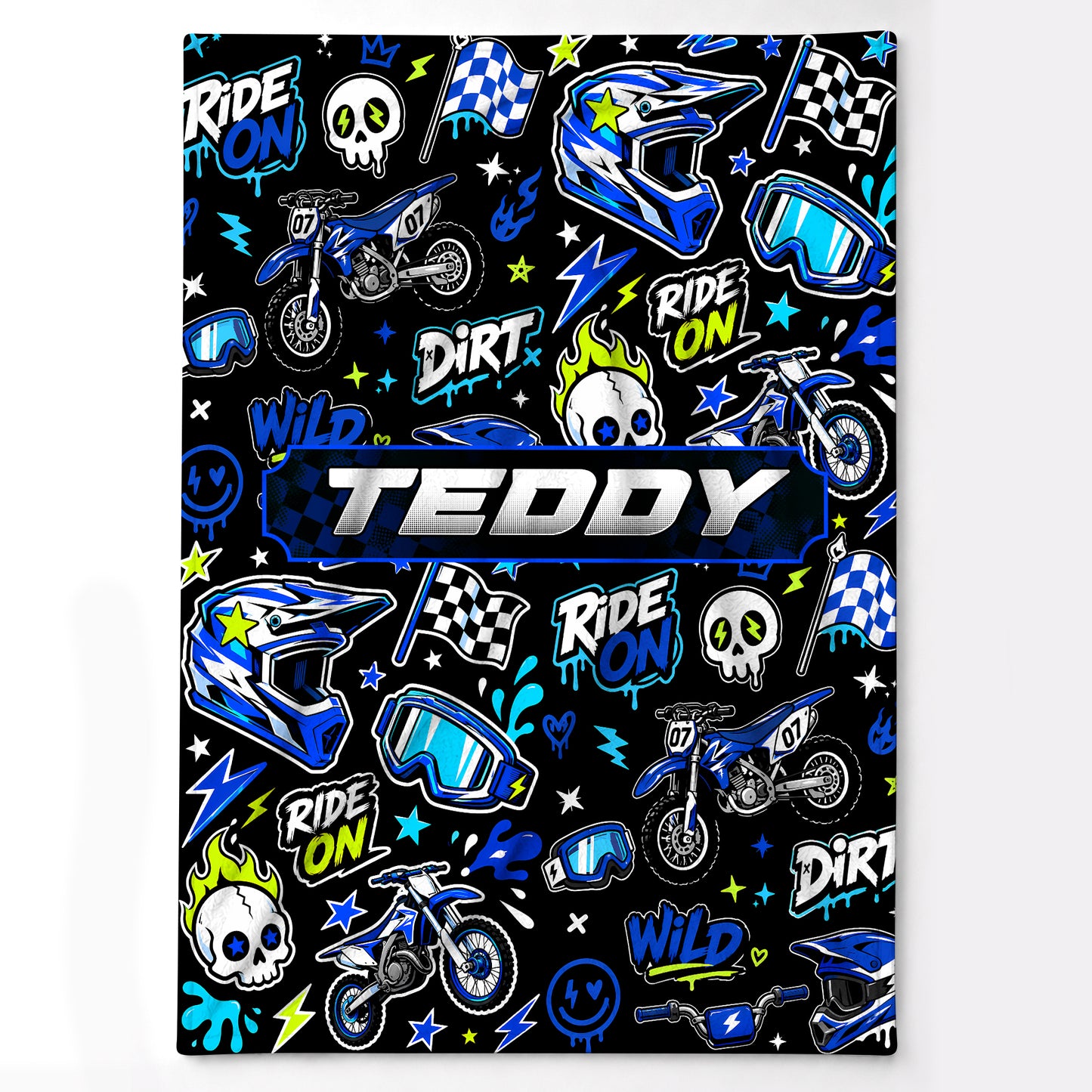 Personalized Graphic Motocross Blanket for Kids, Custom Name & Race Number Dirt Bike Blanket, Motocross Racing Gift for Boys
