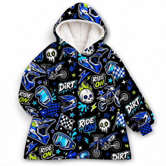 Team Blue Dirt Bike Kids Snug Hoodie-Fleece