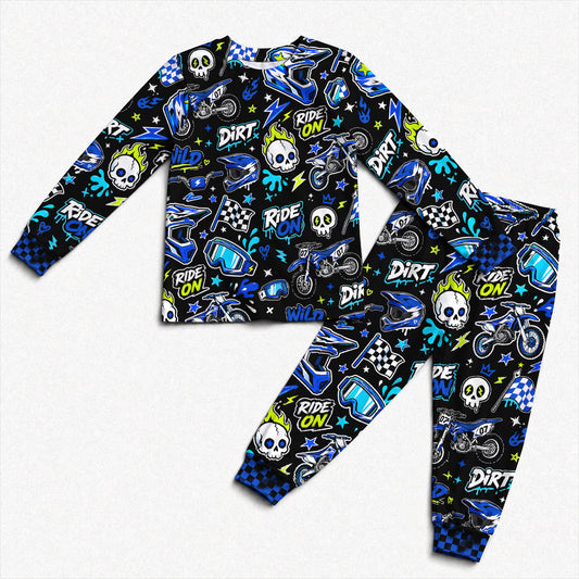 Personalized Team Blue Dirt Bike Pajamas – Custom Name Kids Motocross Pajama Set