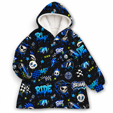 Team Blue Dirt Bike Kids Snug Hoodie-Fleece