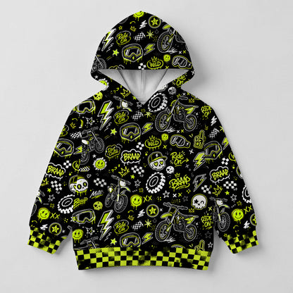 Kids Neon Green Dirt Bike Cotton Hoodie Personalized