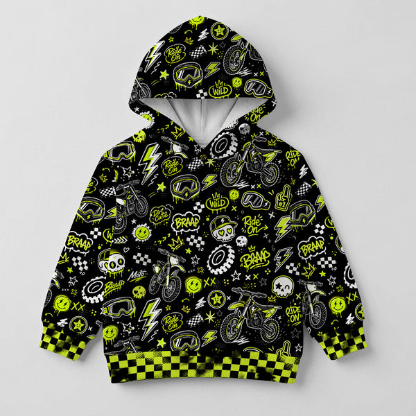Kids Neon Green Dirt Bike Cotton Hoodie Personalized