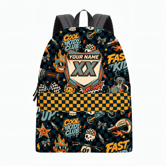 Personalized Vintage Dirt Bike Backpack – Custom Name & Race Number