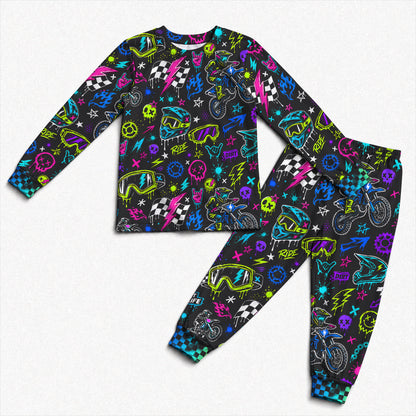 Personalized Team Neon Dirt Bike Pajamas – Custom Name Kids Motocross Pajama Set