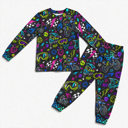 Personalized Team Neon Dirt Bike Pajamas – Custom Name Kids Motocross Pajama Set